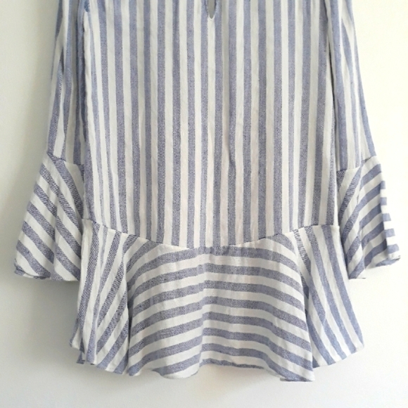 Alice + Olivia Long Sleeve Striped White & Blue Linen Blend Oversized Top XS - Picture 9 of 13